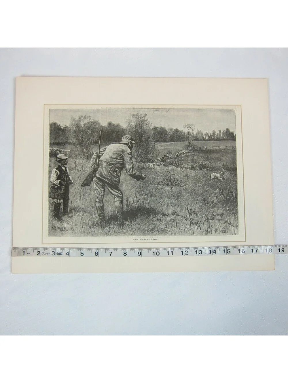 Antique 1880 Wood Engraving Print Gun-Shy Black Hunter Scared Dog Harpers Weekly